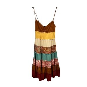 VTG Y2K Heart Moon Star Tiered Boho Dress S Whimsigoth Fairycore Patchwork 90s